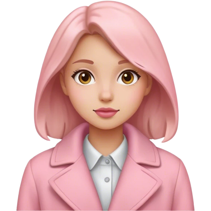 دختری با ظاهر خانومانه و کت صورتی emoji