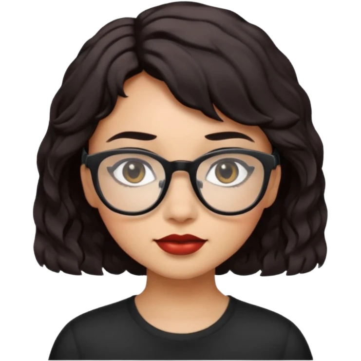 niña con pelo corto con ondas color negro rojiso con lentes negros emoji