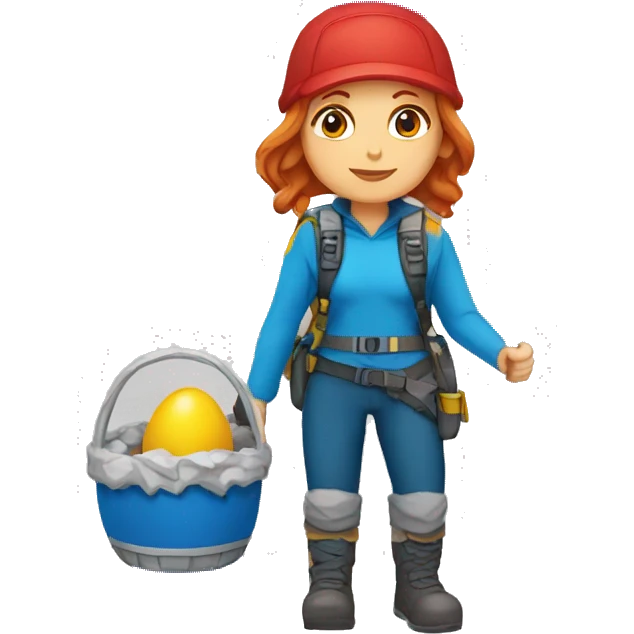 female mountaineer red hair blue cap with easter egg and greek flag  emoji