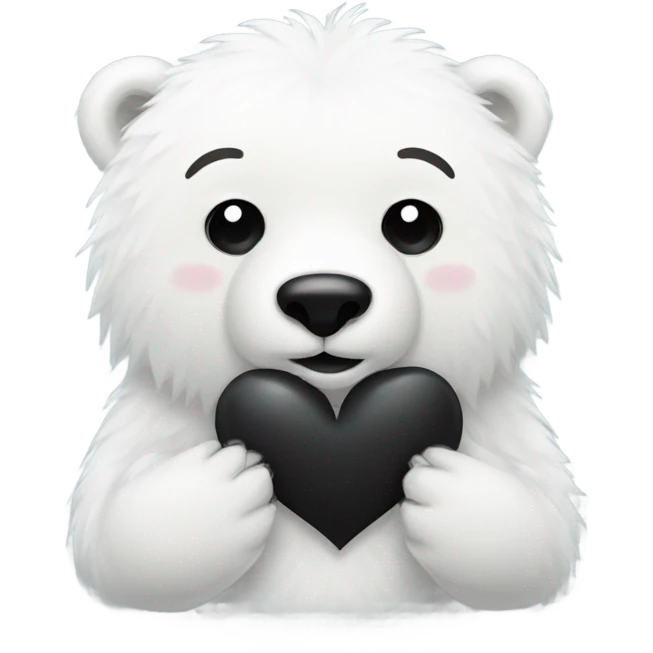 fluffy polar bear holding a black heart emoji