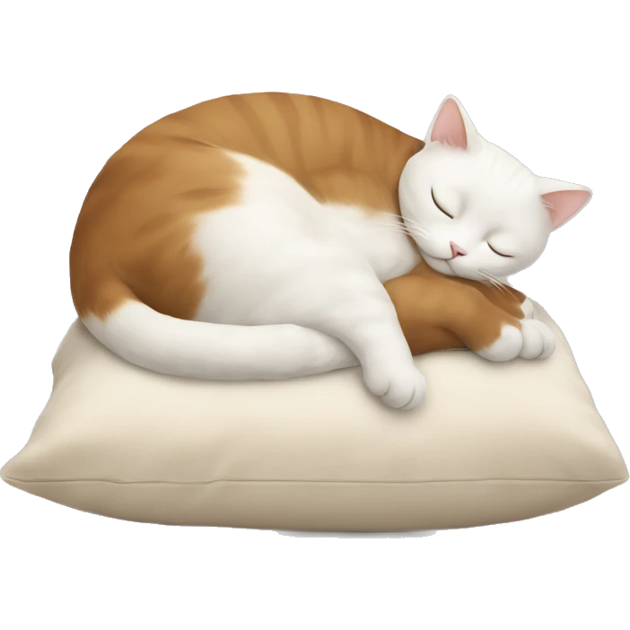 White cat sleeping on brown pillow emoji
