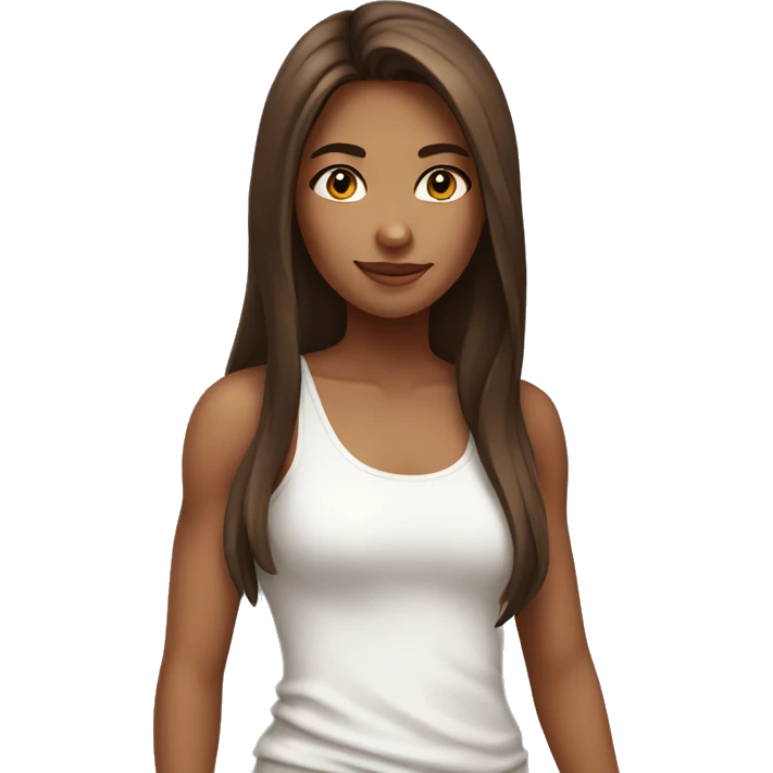girl with long brown hair in a white tank top emoji