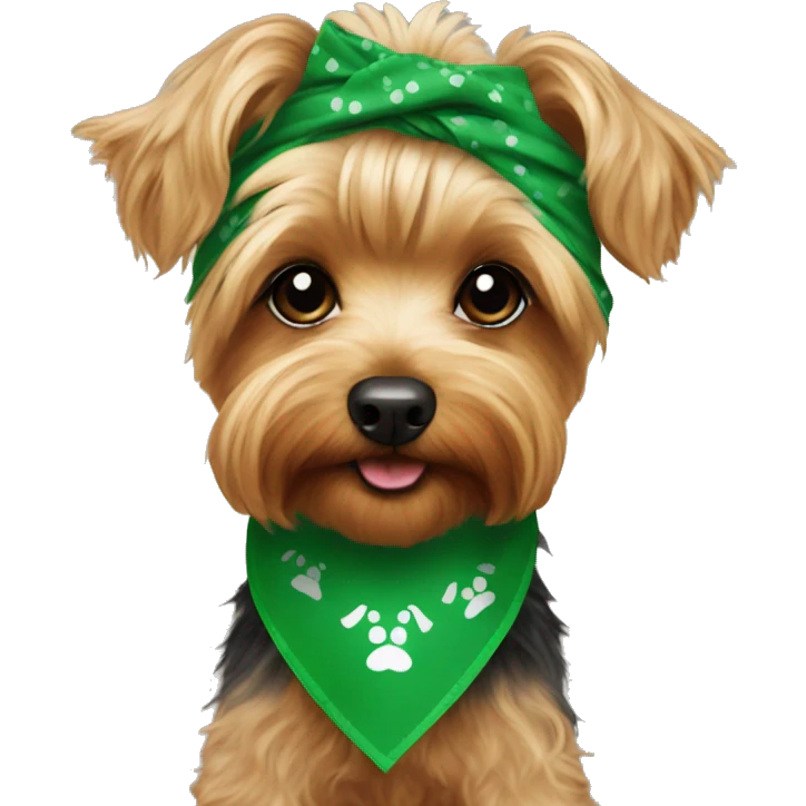 Yorkie poodle with a green bandanna  emoji