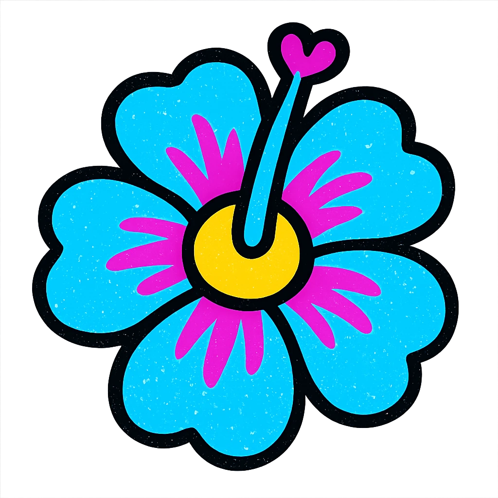 vibrant and cheerful iconic style blue Hawaiian flower with yellow center emoji