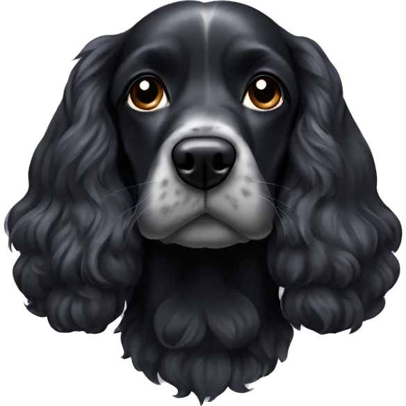 black cocker spaniel small amounts of gray on face show whole dog face emoji