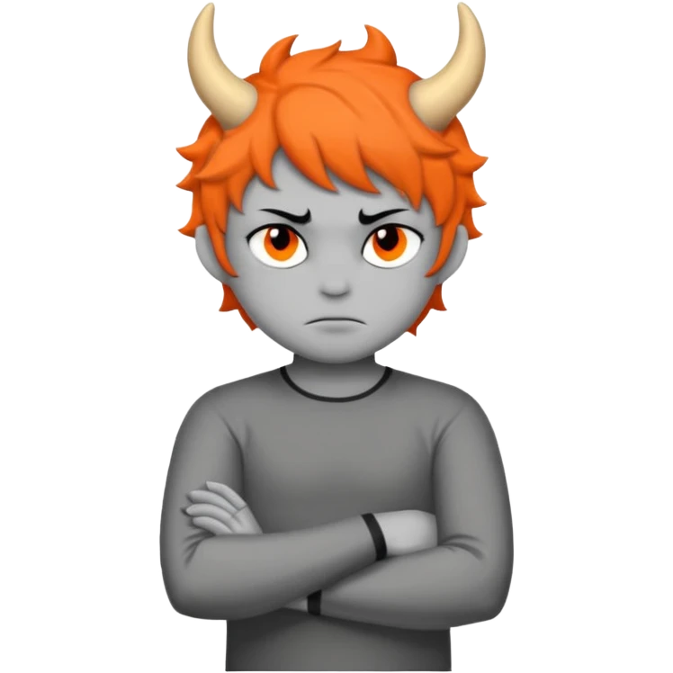Karkat from Homestuck, frowning, arms crossed, gray skin, small orange horns emoji