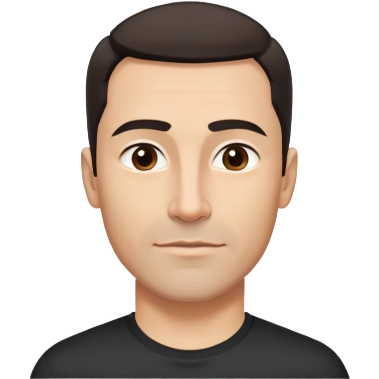 Attractive man in his 40s with youthful appearance, light brown skin, elongated face, defined jawline, medium dark eyes, arched eyebrows, straight nose, handsome friendly expression, short dark hair styled upward, athletic build, wearing a fitted black t-shirt emoji