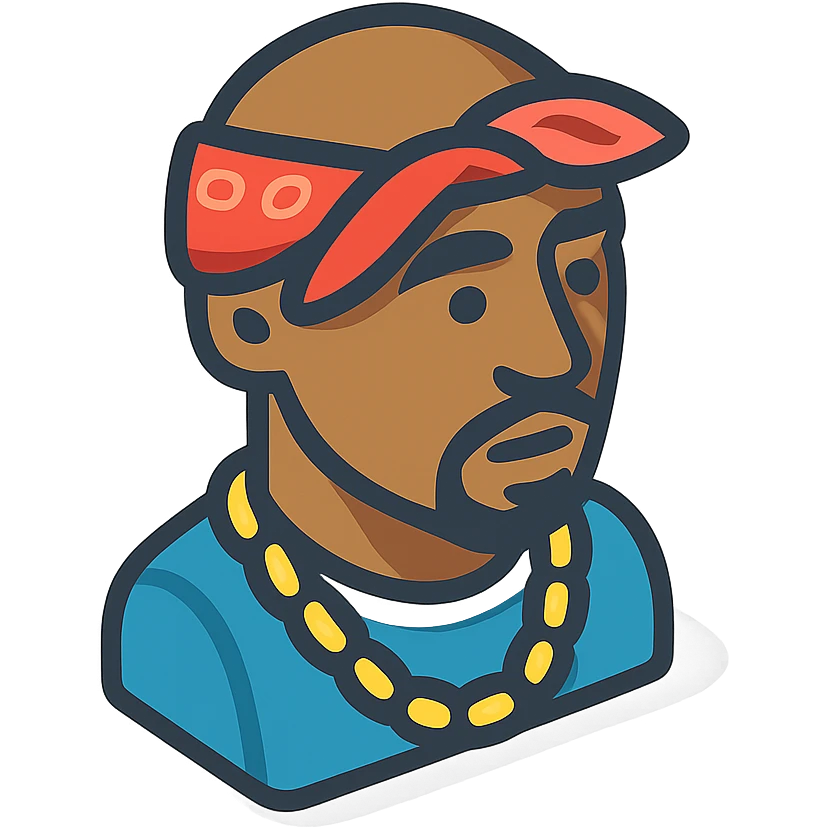 2Pac rapper, wearing a bandana and a gold chain emoji