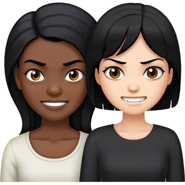 a black-skinned angry girl with black hair next to an older white hairs black lady who smile emoji