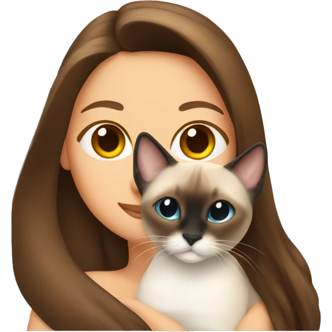  Siamese cat cuddling brown long hair girl emoji
