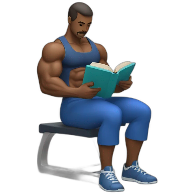 a man reading a book with the right hand while doing a bicep curl with a dumbell on the left hand emoji