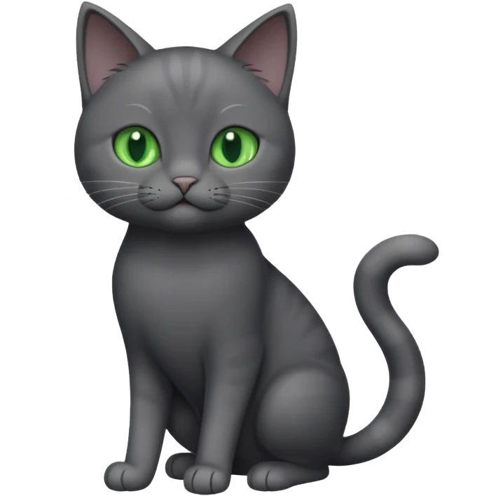 full body gorgeous solid dark grey cat with green eyes, white paws and white whiskers playing emoji
