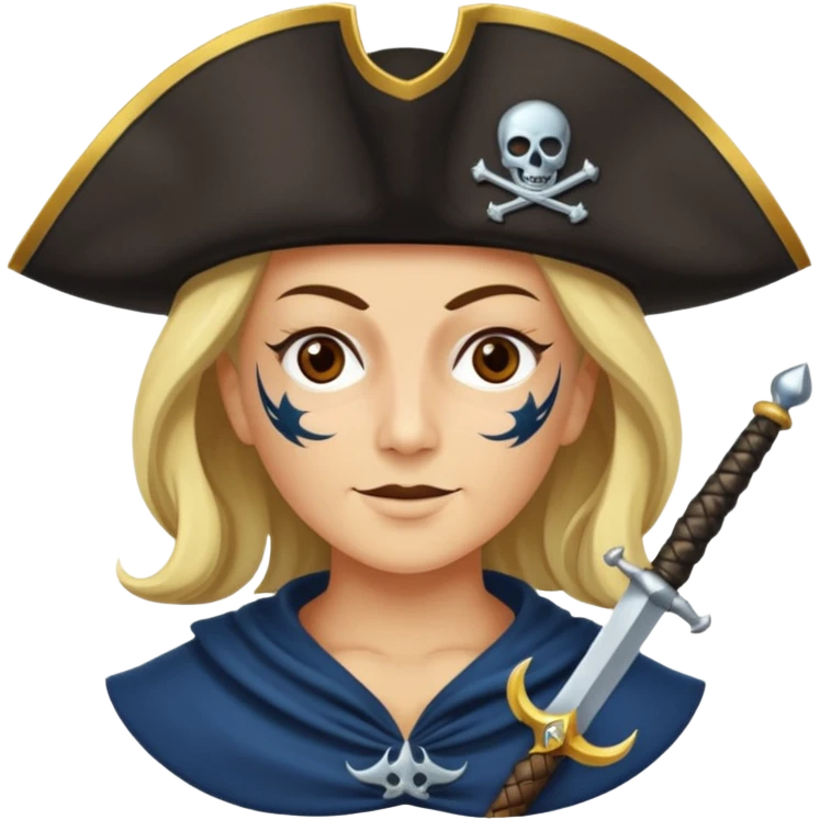 Um emoji com um pirata com uma máscara com cor de galáxia e uma estrela de galáxia e um espada cor galáxia emoji