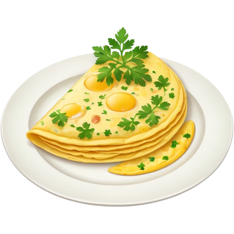 omlette on plate, some garnish on omlette emoji