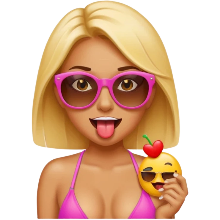 baddie in a bikini, sunglasses, tongue out, emoji emoji