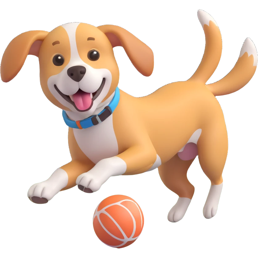 dog chasing ball in forrest, close up pose emoji