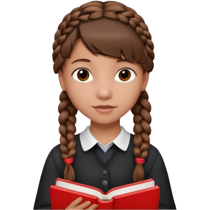 brown braid hair girl kid, student, black gile, red book emoji