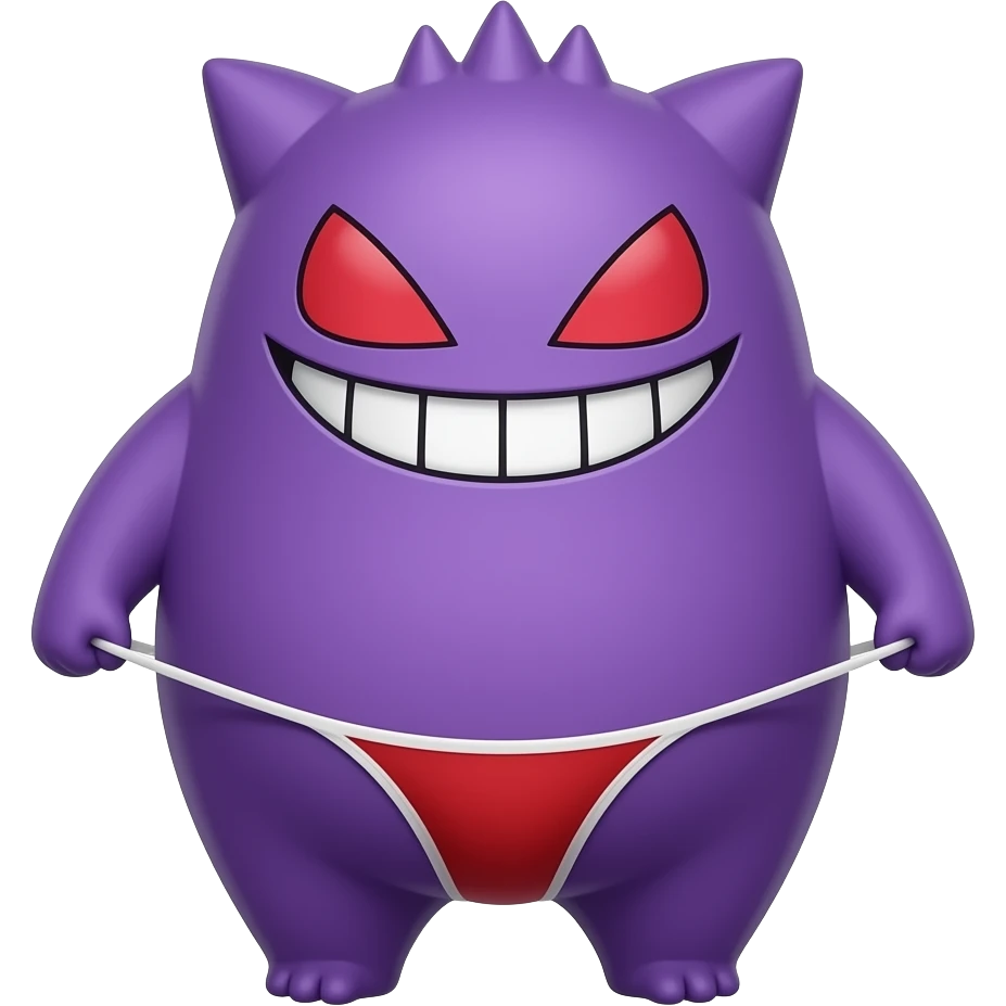 Gengar wearing red briefs pulls down emoji