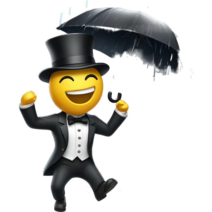 Give me a guy with a tophat, singing a song, while dancing in the rain. emoji