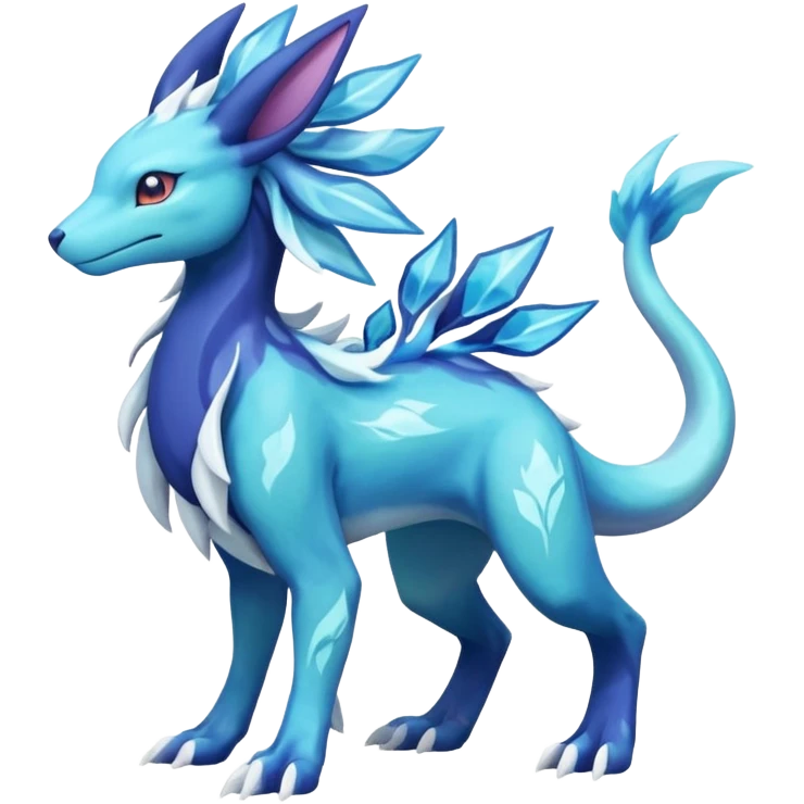 Suicune-Aurorus-Salandit-Glaceon-Meganium-fusion (full body) emoji