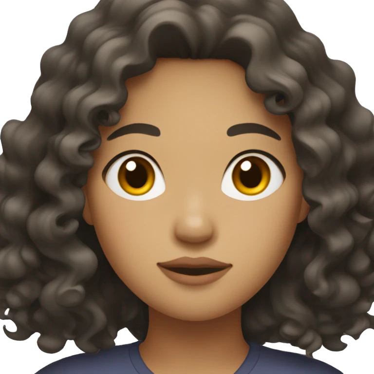 Southeast Asian female with black, wavy curly hair, light brown skin, and overweight. emoji