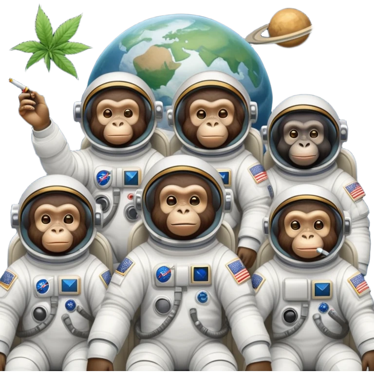 group of apes in astronaut suits floating in space smoking weed emoji