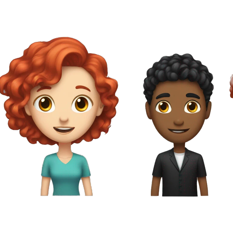 A girl with red wavy hair and a guy with black hair with a comb over, they toss emoji