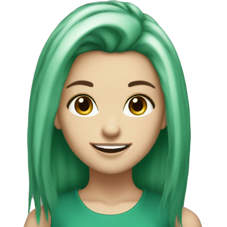 white girl all green hair brown eyes sharp teeth smiling emoji