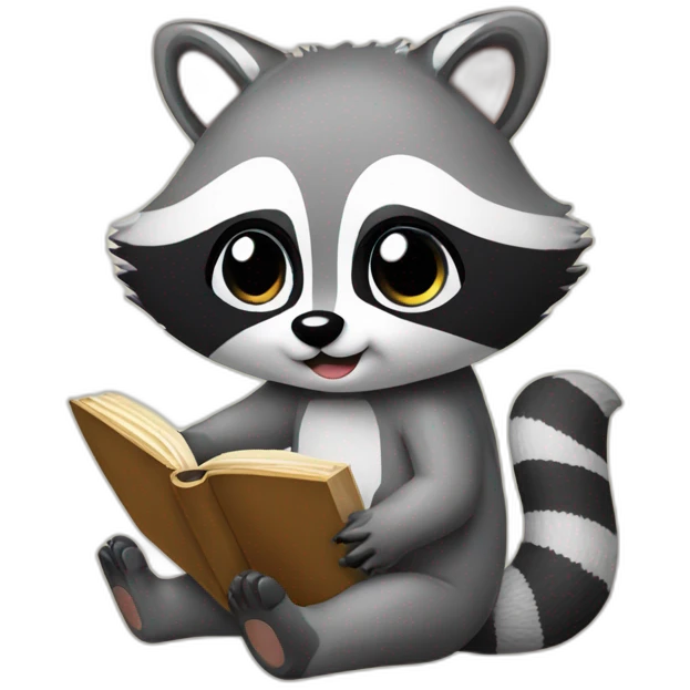 Raccoon with a plaster cast and a book emoji