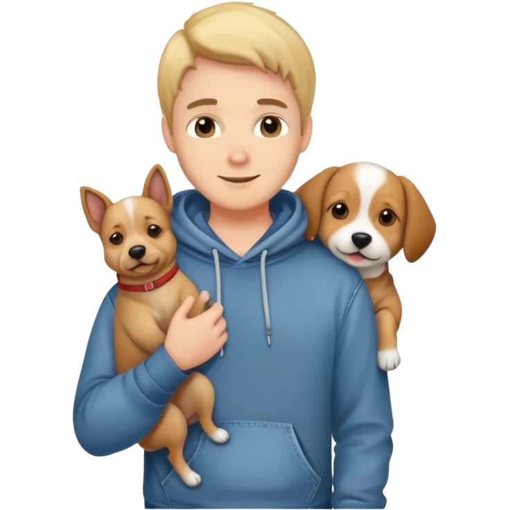 Cute dog lover boyfriend with soft smile, wearing hoodie and jeans, one dog   emoji