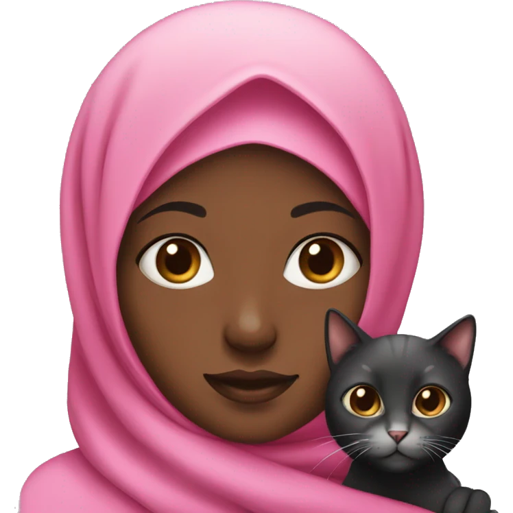Black Girl with pink hijab holding a cat emoji