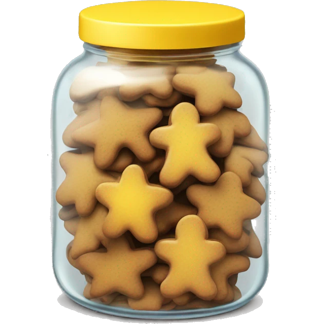 Realistic glass cookie jar yellow lid full of gingerbread cookies isolated.  emoji