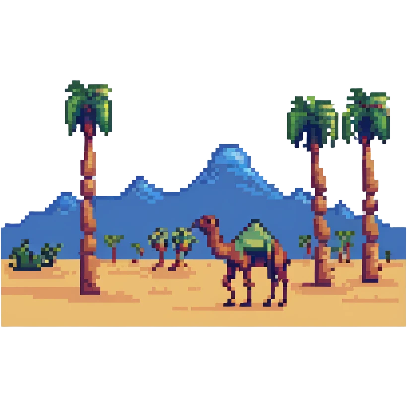 Desert landscape with camel and palm trees, Saudi Arabia emoji