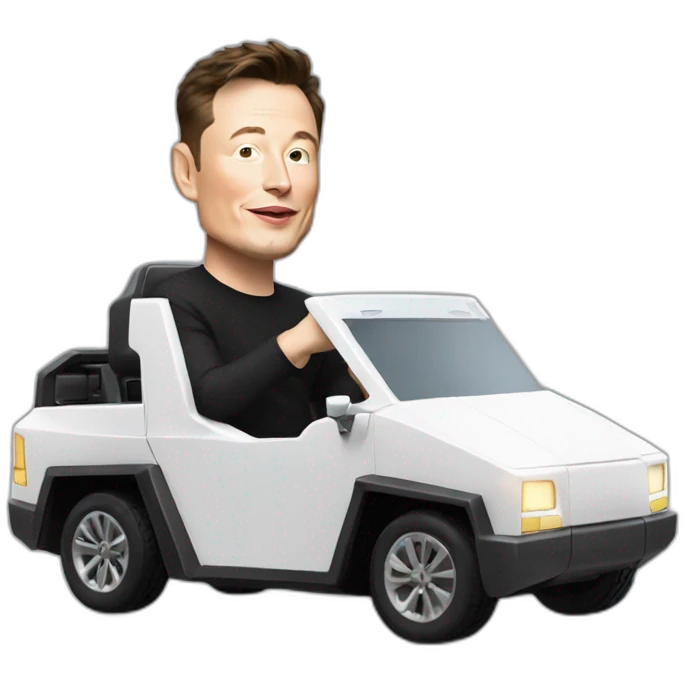 Elon musk riding in a Tesla cyber truck  emoji