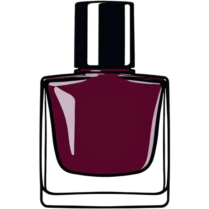  Chanel, realistic burgundy polish in translucent bottle, chrome top lid emoji