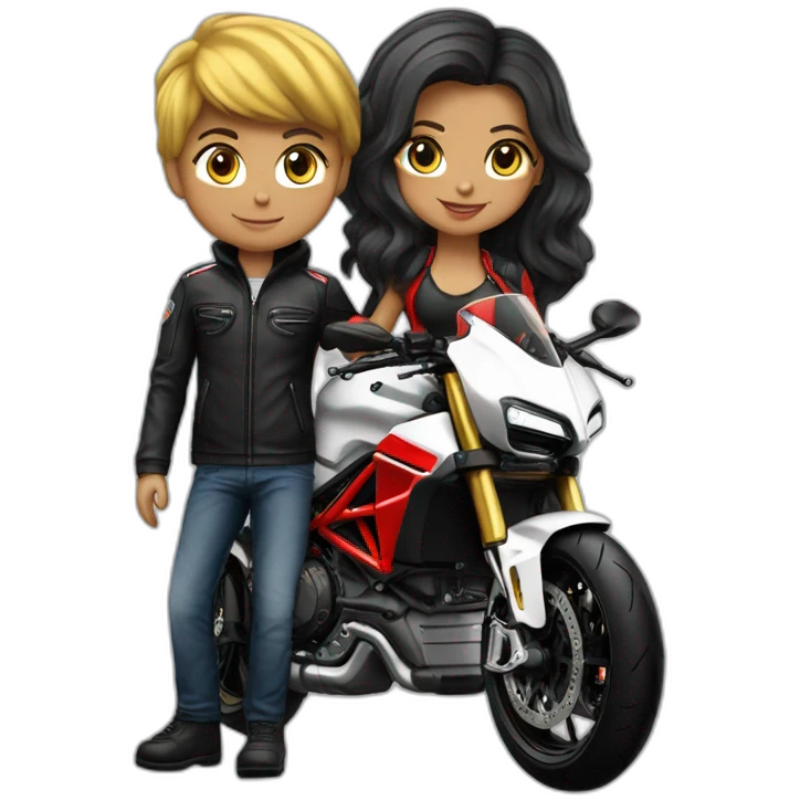 Garçon plus fille sur ducati noir emoji
