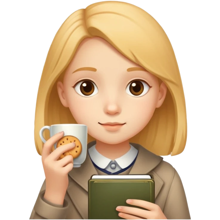 чай с печивом п'є дівчинка 12 років з блокнотом emoji