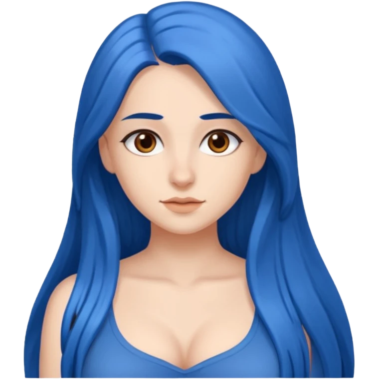 Fehér nő, kék hosszú haj, barna szem, barna szemöldök, dús mell emoji