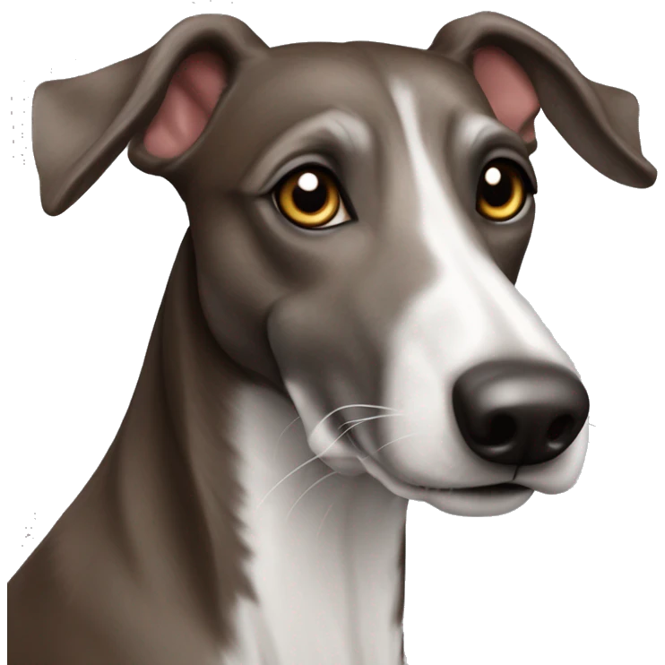Chocolate brown and white lurcher grey hound cross dog  emoji