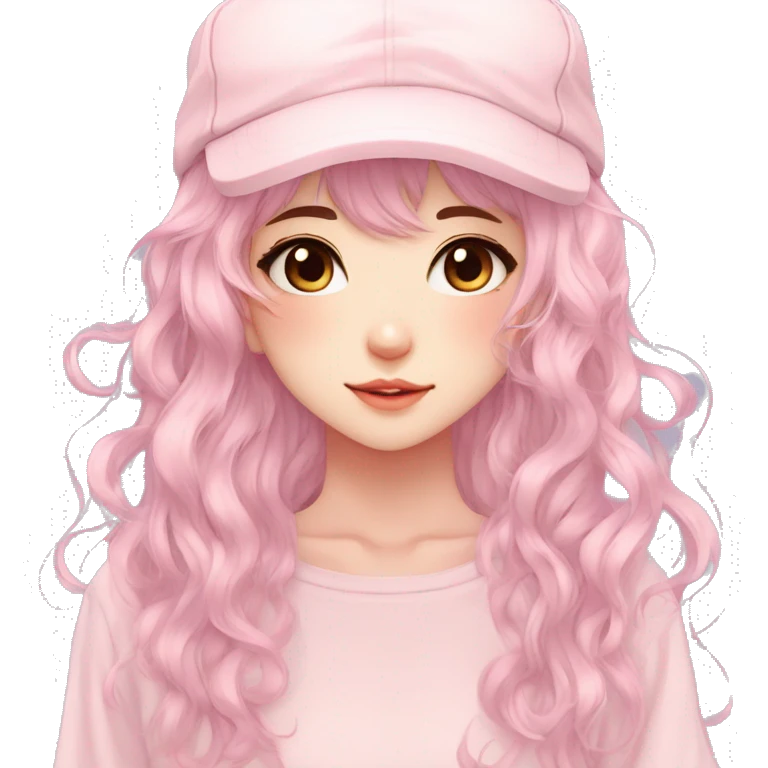 Gorgeous pastel anime girl with blushing face and hair garnitures and pretty hair and a cap aesthetic trending style emoji