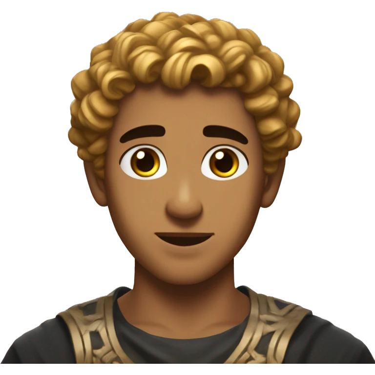 make an emoji a big greek boy who has an hourglass figure, he loves food, and has a lucious middle part black haie which flows down his head and neck, he is beatiful and young, reminiscant of a young greek god, brown golden skin emoji