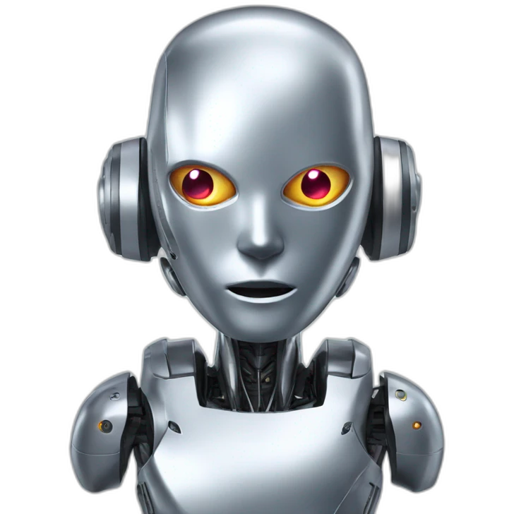 A silver robot human head with laser beam shooting from its eyes  emoji