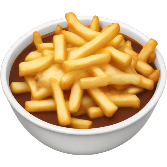 Bowl with fries and cheese curds on top covered in gravy emoji