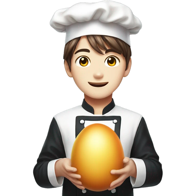 bts jungkook as a chef, holding really big egg emoji