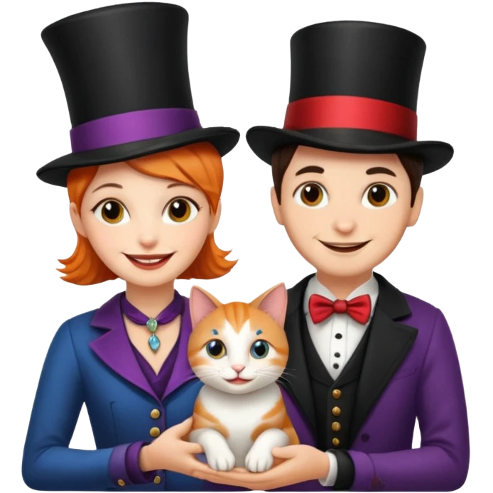magician couple and their pet cat emoji