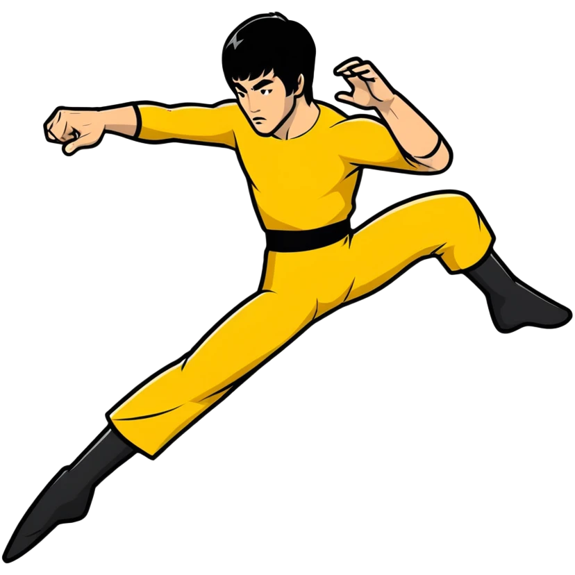 Bruce Lee in his classic flying kick pose from Enter the Dragon emoji
