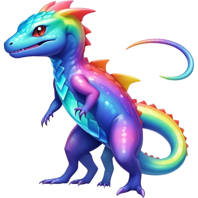 Rainbow crystalic Shiny pastel Salandit-Aurorus-Noibat-Fakémon-hybrid-creature (full body)  emoji
