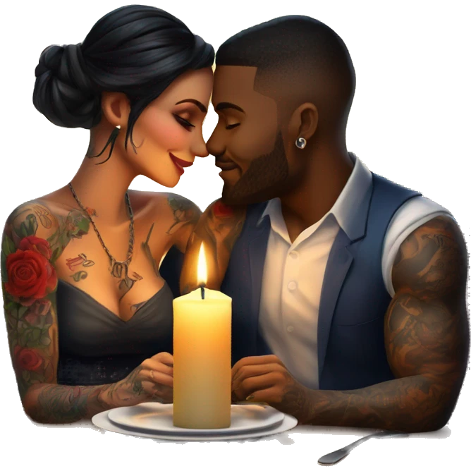 romantic candle light dinner for beautiful tattooed couple emoji