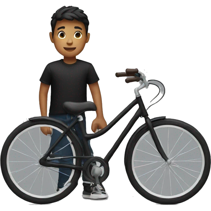 Boy in black shirt with bike emoji