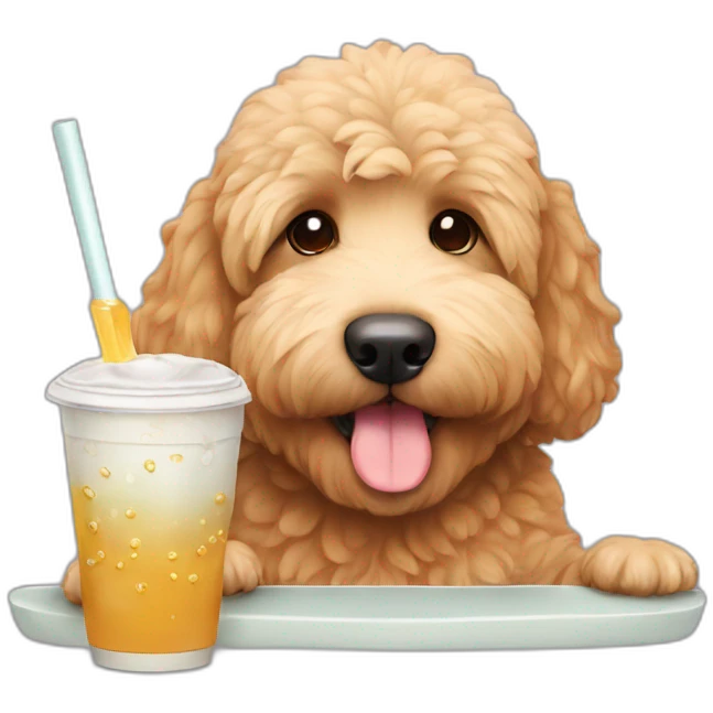 Golden doodle drinking a boba emoji